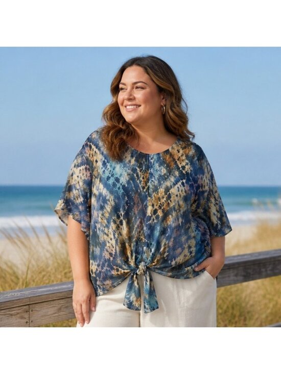 Alfred Dunner Tops - Alfred Dunner Women's Indigo Daze Tie-Dye Top 2X Blue & Yellow Polyester/Spandex